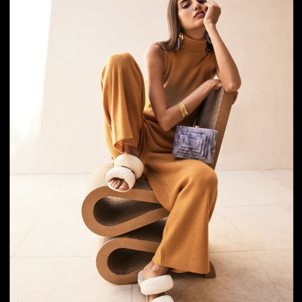 Cult Gaia Cashmere Wool Knit Wide Leg Pants XS - Warm Golden Copper